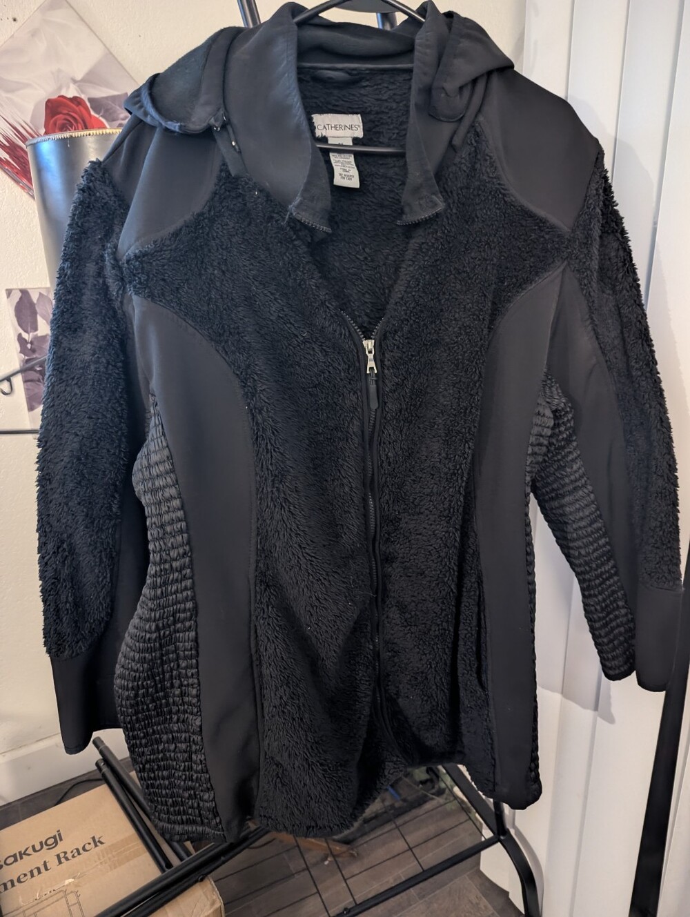 Catherines: Size 3X Black Faux-Sherpa Hooded Jacket